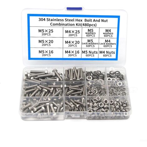 APEX Lot de 480 boulons hexagonaux et écrous hexagonaux, vis en acier inoxydable (1/5)