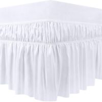 APEX Valance Sheet Double - 150 x 200 cm - Easy Wrap Around Elastic Bed Skirt - Soft Brushed Polyester Microfiber Bed Ruffle with a Drop of 40 cm - White