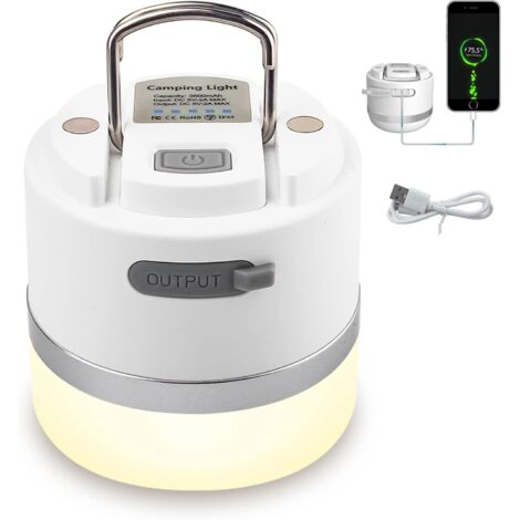 Lampe de Camping, Lanterne de Camping à LED Lampe de Tente Rechargeable par USB,étanches IP65, avec Crochet, Lampe Camping à Aimant à Intensité Variable pour la Randonnée, Les Urgences [Classe énergét (1/5)