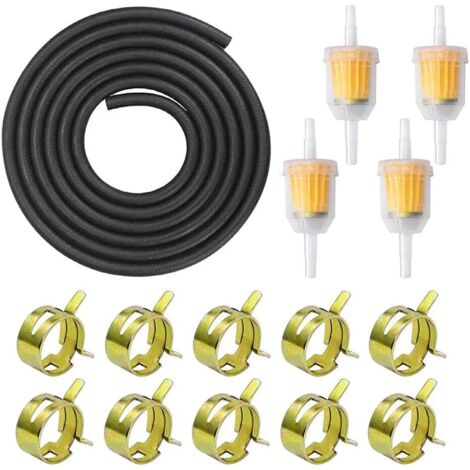 Kit Ligne de Carburant, Tuyau de Conduite de Carburant de Longueur 3M Diamètre Intérieur de 5mm avec filtre à Essence 4 Pièces 8 mm et Pinces de Tuyau 10 Pièces (1/5)