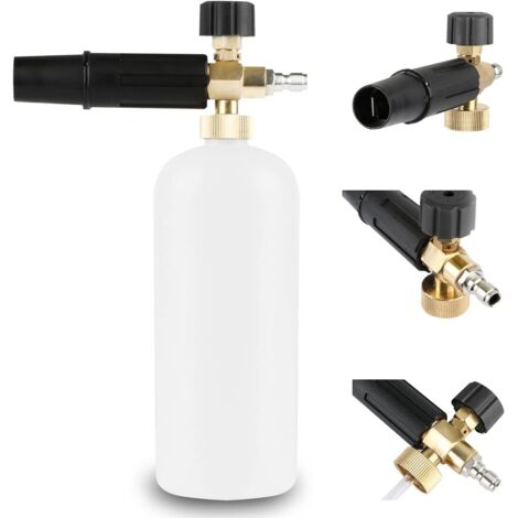 Lance à Mousse de Neige, 1/4" à Libération Rapide Canon à Mousse pour Nettoyeur Haute Pression, 1 L Réglable Buse de Distributeur de Savon Bouteille Cannon en Mousse , pour Pistolet de Lavage à (1/5)