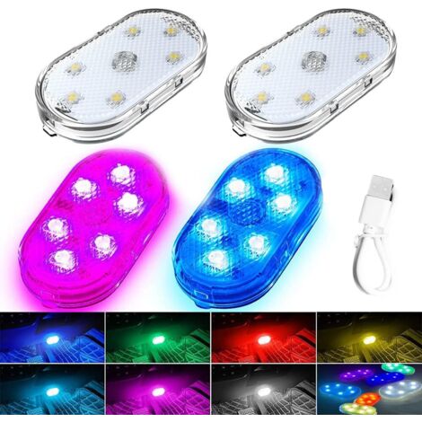 4 Pièces éclairage Intérieur de Voiture,Lumières LED de voiture,Voiture Interieur Sans Fil RGB 7 couleurs réglables,Interrupteur Tactile Lampe Voiture Intérieur avec Port USB,pour Tous les modèles,Ecl (1/5)