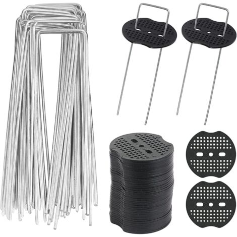 40pcs Piquets de Jardin en U avec 40 Rondelles Sardine Fixation Toile Paillage Piquets en Métal pour Jardinage Fixer Bache Anti-Mauvaises Herbes (15x4cm / φ2.1mm) (1/5)