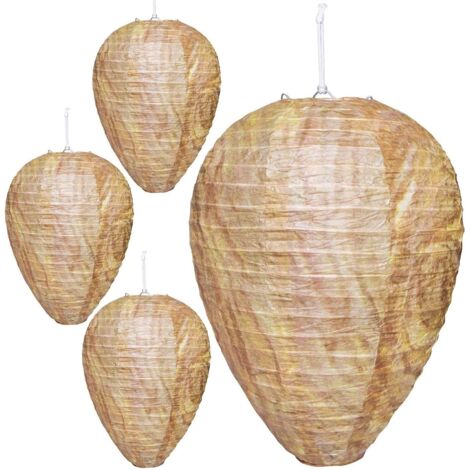 4 Pack Fake Hornet Nest leurre, guêpe et charpentier abeille extérieure répulsif, dissuasion en guêpe, nid répulsif pour abeille de charpente, frene, vestes jaunes (1/5)