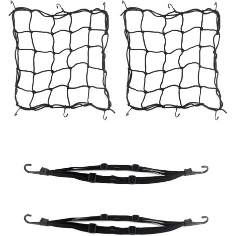 4 Pcs Filet Araignée Moto avec Crochets (40 X 40cm) et Tendeurs Elastique (60cm) pour Fixer des Bagages sur Porte Vélo/Moto,Tendeur à cliquet (1/5)