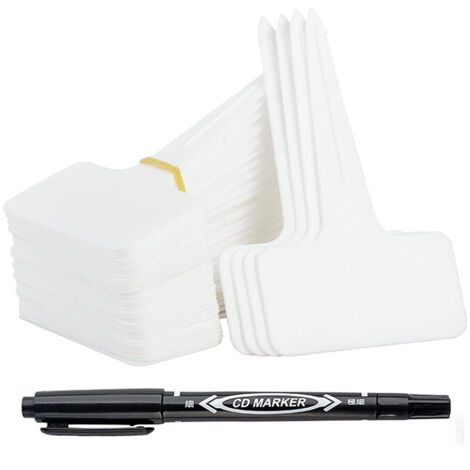 100 Étiquettes Jardin Extérieur Réutilisables - Marqueurs Plantes en Plastique Type T avec Stylo Étanche - Étiquetage Potager et Accessoires pour Plantes (Blanc) (1/5)