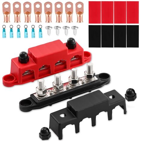 Bloc de Distribution bloc de 12V-48V DC BusBar 250A avec 4 x M8 Boulons,Barres de Distribution D'énergie 5/16",Bloc de Connexion de Batterie pour Voitures, Camping-Cars, navires, Yachts (M8) (1/5)