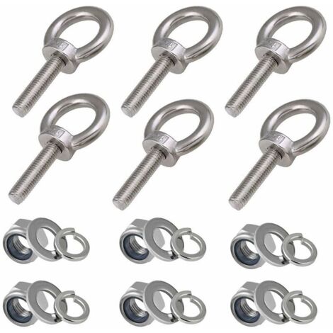 6 Pièces Longueur du filetage 30mm Nylon Écrou de Blocage et Rondelles de Blocage, Boulons filetés extérieurs en acier inoxydable 304 Marine Boulons à œil M8, (1/5)
