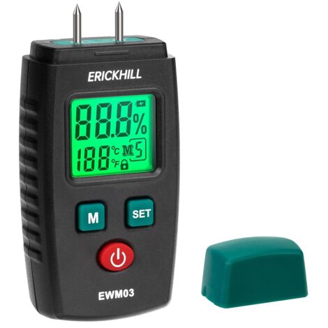 Testeur Humidité, EWM03 Détecteur d'Humidité à Broche avec 5 Modes, Écran LCD avec rétroéclairage vert, Détecteur de Moisissures pour Bois et Matériaux de Construction. (1/5)