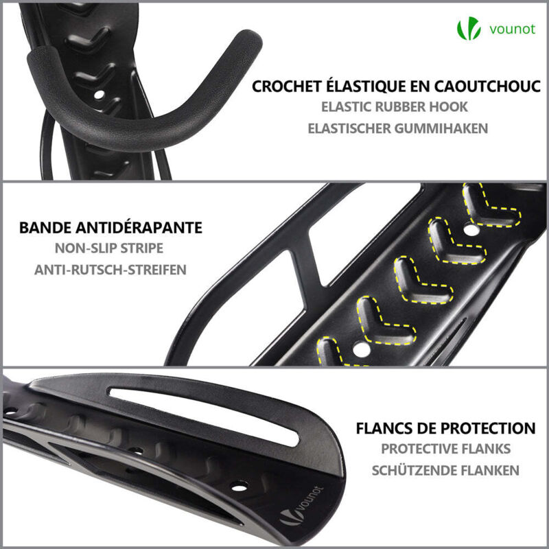 VOUNOT Lot De 4 Supports Muraux Pour Vélo - Crochets Robustes En Acier Noir Pour Garage Et Maison