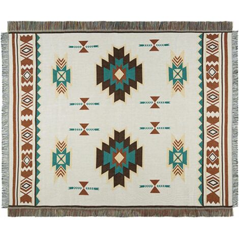 Aztèque Couverture, Couverture Ethnique tribale bohème, Couvre-lit à Motif géométrique avec des Glands, Couverture tricotée Chaude pour canapé/lit/Fauteuil/extérieur/Camping