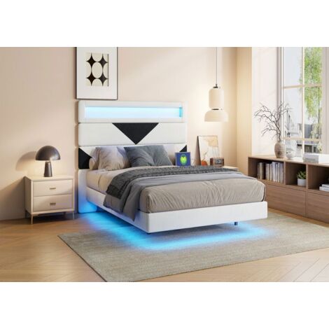 Letto imbottito 160200 cm con illuminazione LED e presa USB, testiera