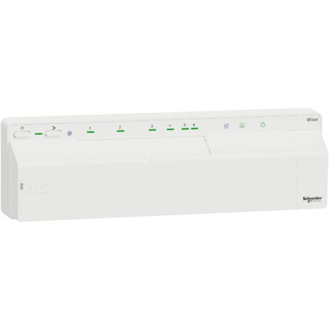Schneider Electric – Actionneur de plancher chauffant hydraulique 6 zones CCTFR6600 – Alimentation 230V – Gestion via application Wiser