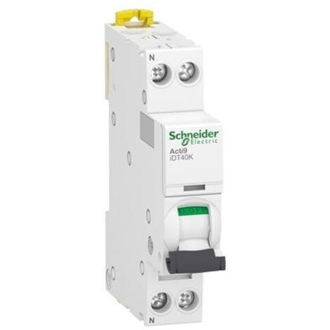 Schneider Electric – Disjoncteur unipolaire 6kA – Courbe C – Intensité 40A – Système de raccordement à vis – Montage sur rail DIN