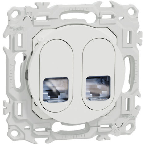 Prise double RJ45 Cat6A STP blanche compatible grade 3 Odace (S920487)