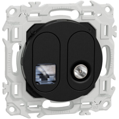 Prise RJ45 Cat6 + prise TV noir Odace (S940141)