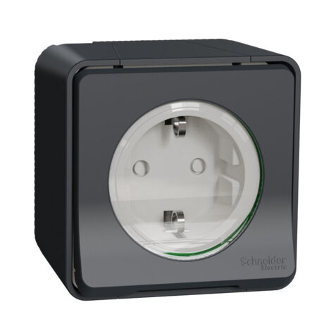 Schneider Electric – Prise de courant schuko 2P+T saillie IP55 IK08 – Étanche et résistant aux chocs – Pour installations intérieures et extérieures – 16A 250V