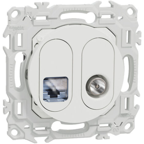 Prise RJ45 Cat6 + prise TV blanc Odace (S920141) (1/3)