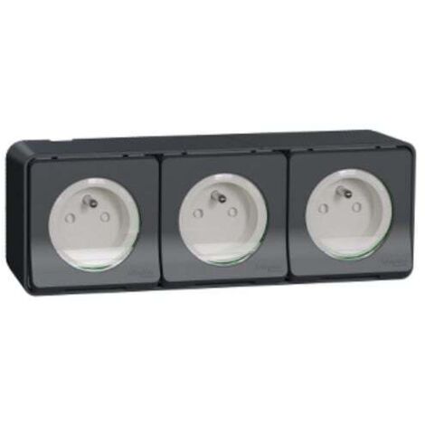 Schneider Electric – Prise de courant triple 2P+T saillie horizontale – Précâblée IP55 IK08 – Couleur gris – Mureva Styl (1/5)