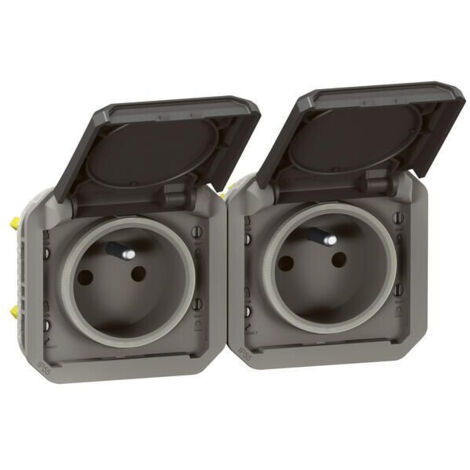 Legrand – Prise étanche 2x2P+T 16A 250V IP55 – Encastrable et saillie – Enjoliveurs anthracite – Connexion rapide sans outil (1/5)