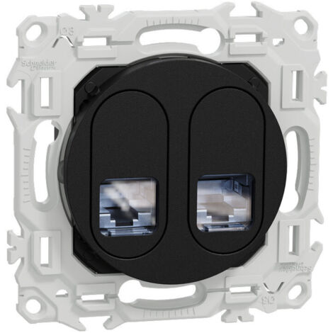 Prise double RJ45 Cat6A STP noire compatible grade 3 Odace (S940487) (1/3)
