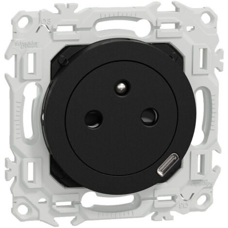 Prise 2P+T noire avec chargeur USB-C Odace (S940042)