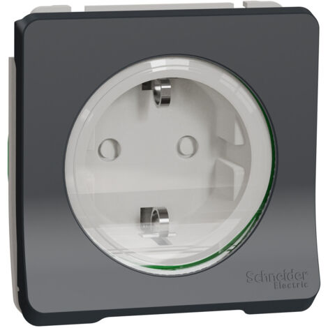 Prise de courant 2P+T - Schuko - Composable - Connexion auto - IP55 - IK08 - Gris - Mureva Styl - MUR36134 - Schneider (1/5)