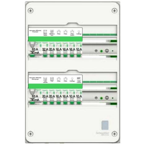 Schneider Electric – Tableau équipé à encastrer 2 rangées 13 modules – R9HPNFC15127P – Pré-câblé pour logements T3/T4 – Protection prises et éclairage