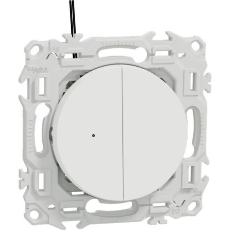 Schneider – Poussoir lumineux LED double va-et-vient 10 AX – Compatible plaques Odace – Blanc craie – Commande de deux circuits avec LED intégrée