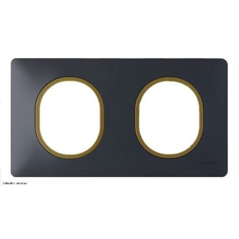 Plaque de finition 2 postes - Horizontal - Ovalis - S340704E - Schneider - Anthracite bague laiton