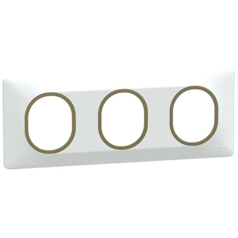 Plaque 3 postes horizontal Ovalis Schneider  Finition: Blanc bague effet laiton