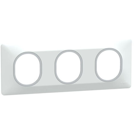 Plaque de finition 3 postes - Horizontal - Ovalis - S320706F - Schneider - Blanc bague argent chromé