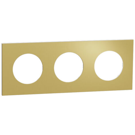Schneider – Plaque de finition 3 postes – Odace Métal – Finition effet laiton – Compatible mécanismes Odace – Design moderne (1/3)