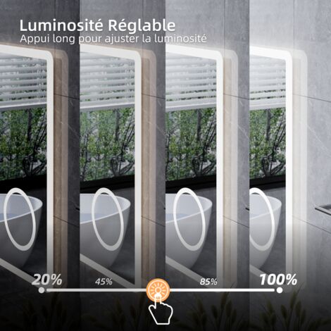 Miroir LED Salle De Bain Anti-buée AquaWise - 3 Couleurs, Gradable, étanche IP73, Mémoire