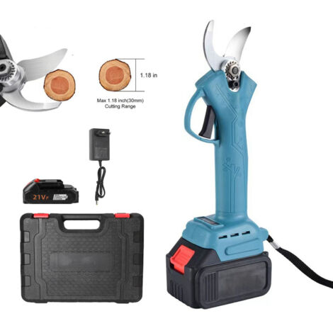 Sécateur électrique, 30mm Secateur Electrique, Batterie au lithium 1500 mAh avec 1 Batteries Rechargeable (Bleu ciel 21V )