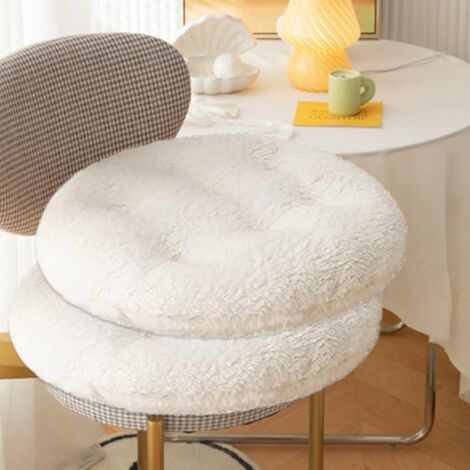 Tampon de Chaise, 2pcs 16 Pouces de Chaise en Peluche Ronde, Coussins de siège Rond Doux pour chaises, Coussinets de Chaise Minimaliste pour la Maison, décorations de Bureau (Blanc)