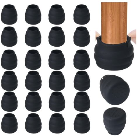 Lot de 24 Protection Pied de Chaise Silicone Protege Pied de Chaise Ronde 20-29 mm Patins, Anti-Rayures-Réduit Le Bruit, pour Sols en Bois Dur et Carrelage, Noir