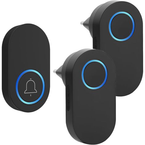 Sonnette sans Fil Exterieur Etanche 300 Mètre, Carillon sans-Fil 2 Récepteurs + 1 Émetteur Ip44 étanche avec Pile 60 Mélodies au 4 Niveaux Volumes Mini Sonnette de Porte pour Maison Bureau Hôtel