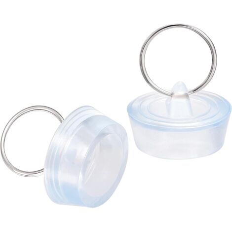 Caoutchouc Évier Bouchon, Drain Bouchon Transparent Pendentif Anneau pour Baignoire Cuisine et Salle Bain 2Pcs (1/5)