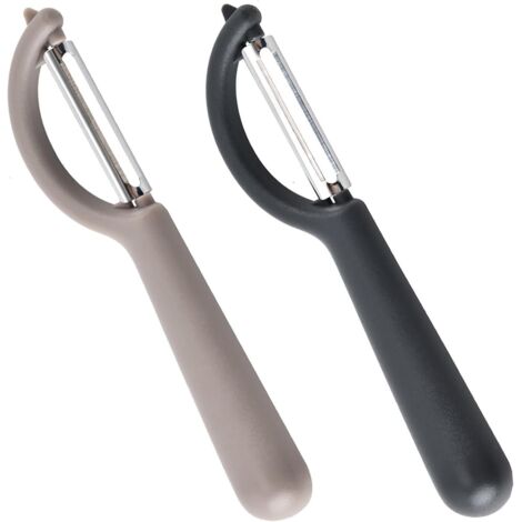 Éplucheur Universel (2 Pcs), Éplucheur pivotant en Acier Inoxydable, Couteau Cuisine avec Lame Tranchante pour Légumes Fruits, Noir & Gris Clair (1/5)