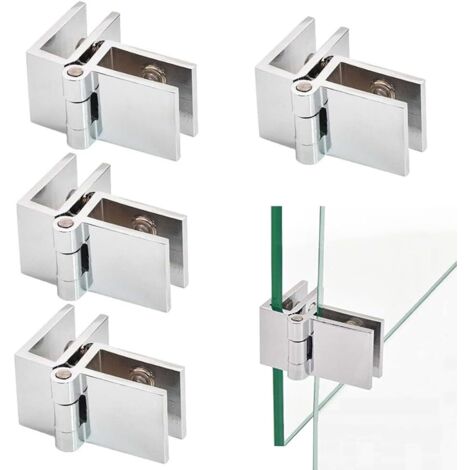 Lot de 4 charnières de porte en verre à 90 degrés double face réglables en alliage de zinc pour une épaisseur de verre de 5 mm à 8 mm (1/5)