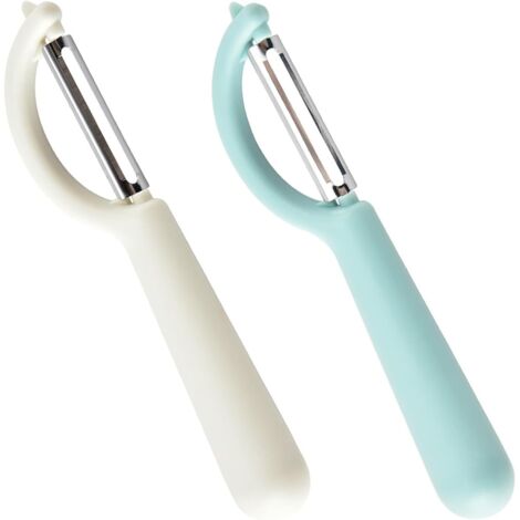 Éplucheur Universel (2 Pcs), Éplucheur pivotant en Acier Inoxydable, Couteau Cuisine avec Lame Tranchante pour Légumes Fruits, Blanc & Bleu