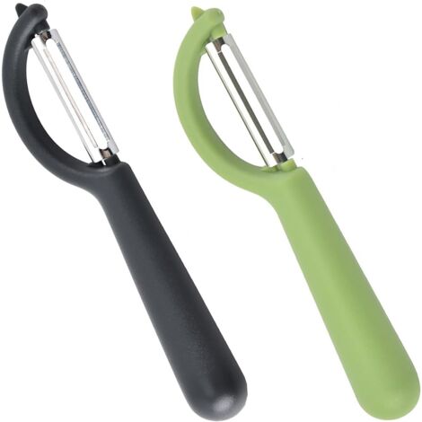 Éplucheur Universel (2 Pcs), Éplucheur pivotant en Acier Inoxydable, Couteau Cuisine avec Lame Tranchante pour Légumes Fruits, Vert+Noir