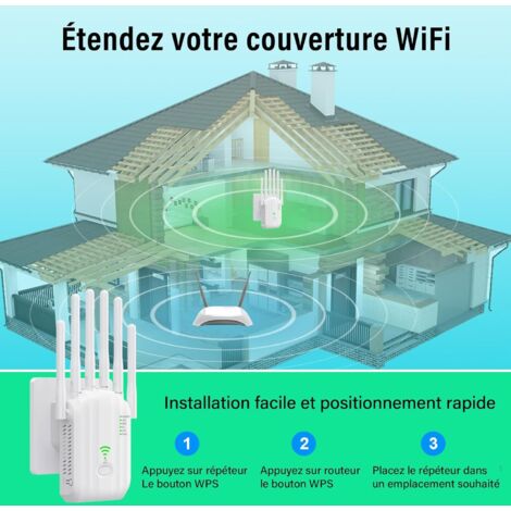 Répéteur WiFi Extérieur 1200Mbps 6 Antennes - Amplificateur Signal Puissant 2 Ports LAN