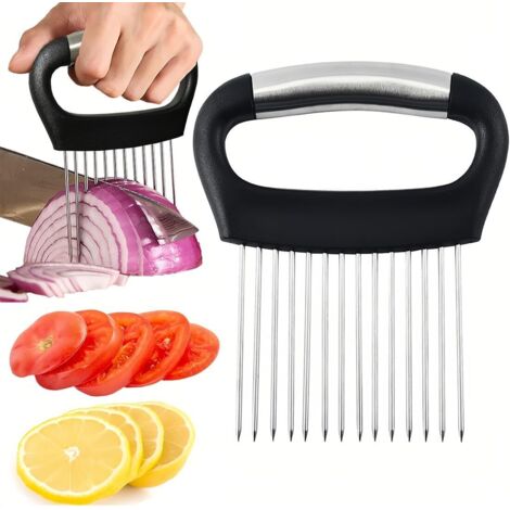 Coupe Oignon Manuel, Fourchette à Oignon, Trancheuse Cuisine, Coupe Tomates en Tranches, Oignon Cutter, Titulaire de Oignon Fourchette Acier Inoxydable（1pcs）