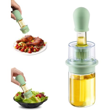 Distributeur d'huile avec brosse 2 en 1 180 ml Distributeur d'huile d'olive et bouteille de vinaigre avec pinceau à pâtisserie en silicone pour cuisine barbecue salade cuisson au four (Vert)1pcs (1/5)