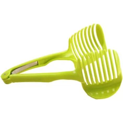 Multifonctionnel Trancheur de Citron Tomate Fruits Melon Coupe-Fruits avec Poignée Longue Pince À Nourriture Cuisine Outil (Vert)
