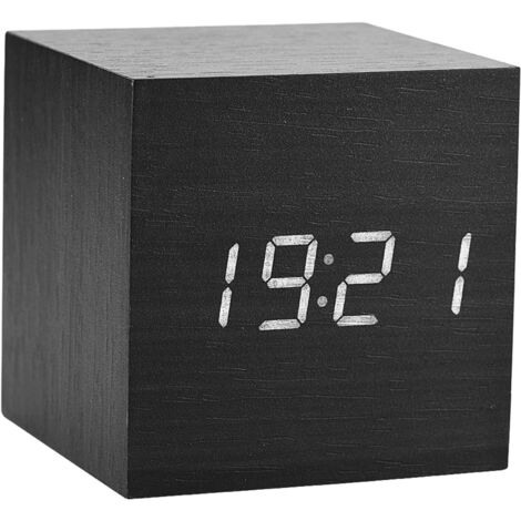 Réveil Numérique LED, Horloge de Cube en Bois Horloge de Bureau Moderne avec Alarmes Mode de Commande Vocale et Mode Toujours Lumineux pour Le Bureau de la Chambre de Chevet (Bois)