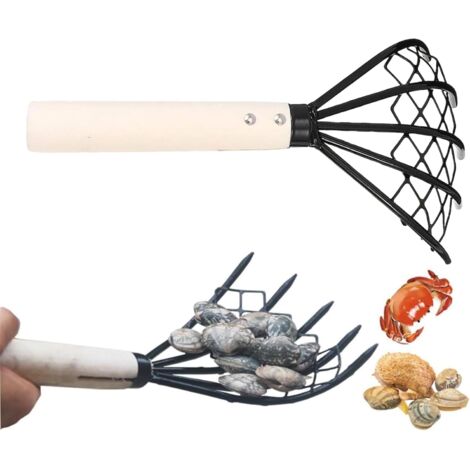 Râteau de Jardin 5-Dents Griffes en Acier pour Palourdes - Manche Ergonomique Antidérapant pour Travail de la Terre Pelouse Sable Jardinage Extérieur Désherbage(1pcs)