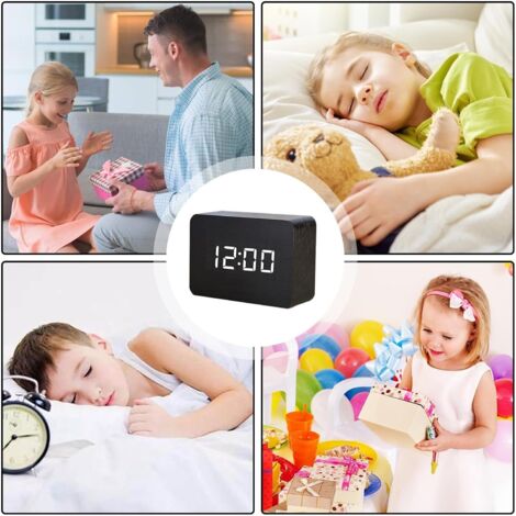Réveil Numérique Avec 2 Alarmes, Miroir Horloge Numérique Led Avec 8 Modes Lumière, Snooze, Aide